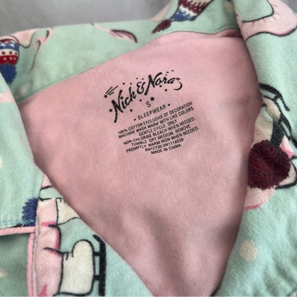 Nick And Nora Flannel Pajama Set Pink Elephant Skates Top And Bottom Womens Sz S - Picture 2 of 16